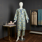 Mint Blossom Floral Digital Print Lawn Set with Emerald Lace Details
