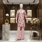 Full front view of the floral print kurti on a mannequin, showcasing the elegant print and fit.