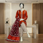 ZH2 Crimson & Cream Traditional Embroidered 3-Piece Suit (CSS-3011)