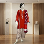 ZH2 Crimson & Cream Traditional Embroidered 3-Piece Suit (CSS-3011)