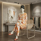he lifestyle/seated pose gives the customer a clear idea of how the fabric sits and looks in a natural, high-end setting