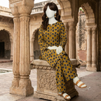 "Premium heart-print unstitched cotton fabric set shown on mannequin"