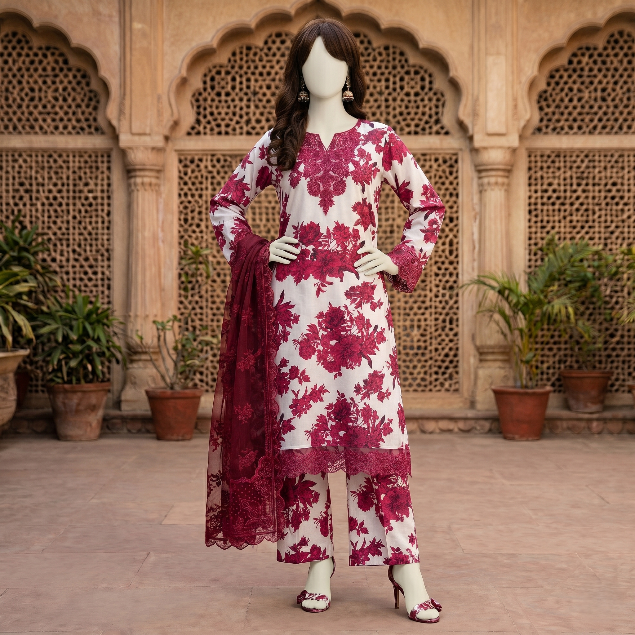 ZH2|3-Piece Printed Lawn Unstitched Suits | Floral Summer Collection|(LEU-5055)