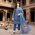 ZH2 Store 3-piece unstitched printed lawn suit featuring fine floral vine motifs on a mannequin.