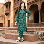 Mannequin wearing an elegant 2-piece unstitched cotton-silk suit with intricate print, ZH2 Store.