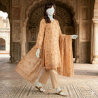 ZH2 Store Elegant Peach Floral Printed 3-Piece Unstitched Lawn Suit