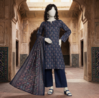 ZH2 Store Navy Blue Paisley Printed 3-Piece Unstitched Lawn Suit