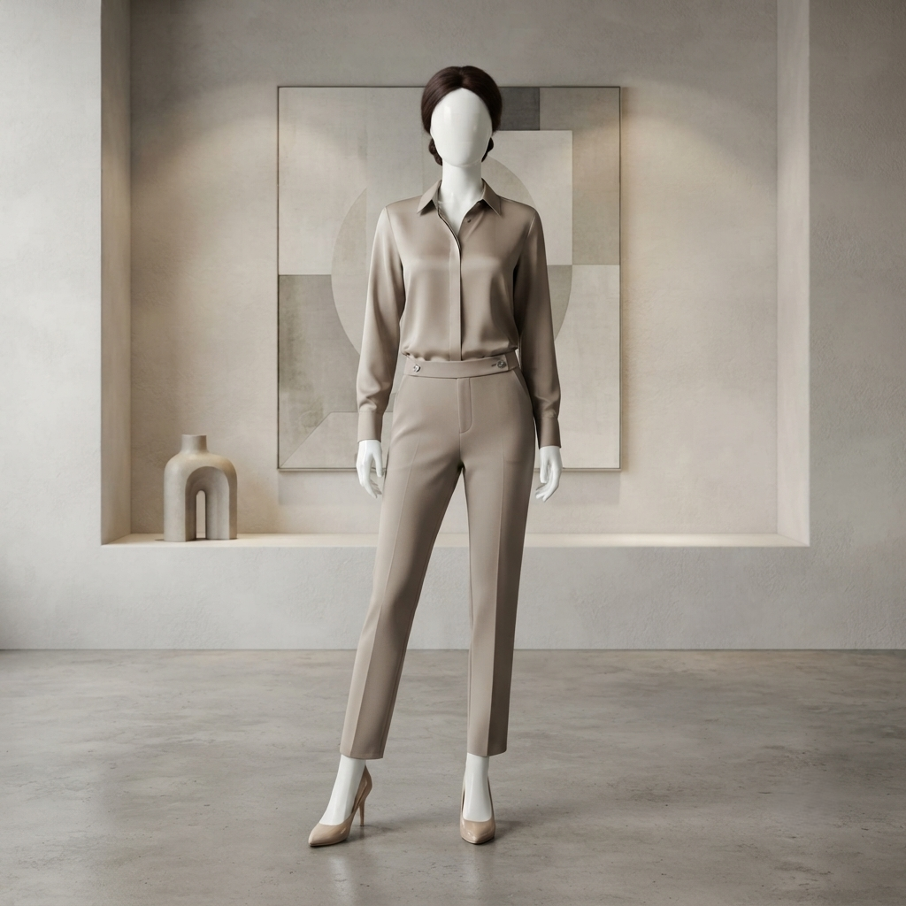Mannequin wearing professional dress pants in a modern office setting, ZH2 Store.