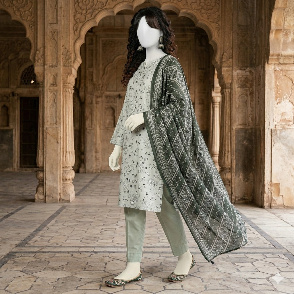ZH2 Store Elegant Printed 3-Piece Unstitched Lawn Suit