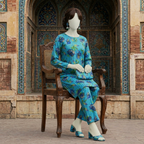 ZH2 Store premium 2-piece unstitched cotton silk suit with floral print.