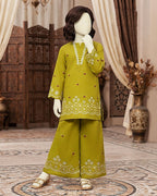 view of the kids unstitched embroidered lawn outfit showing detailed shirt and trousers