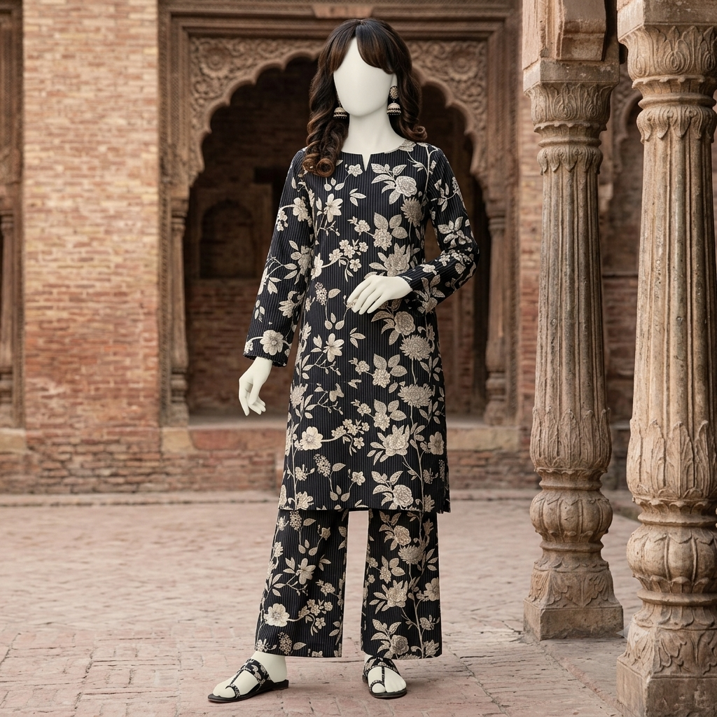 Full length of 4.3-meter cotton silk unstitched fabric for shirt and trousers, floral pattern.