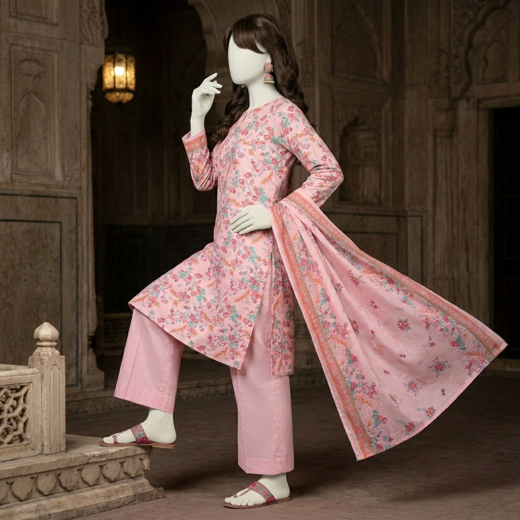 ZH2 Store Elegant Floral Printed 3-Piece Unstitched Lawn Suit
