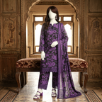 Premium 3-piece printed unstitched lawn suit collection by ZH2 Store, featuring an elegant floral and ethnic-inspired design with a 3.3-meter shirt, 2.2-meter dupatta, and 2.2-meter trouser fabric displayed on a mannequin.