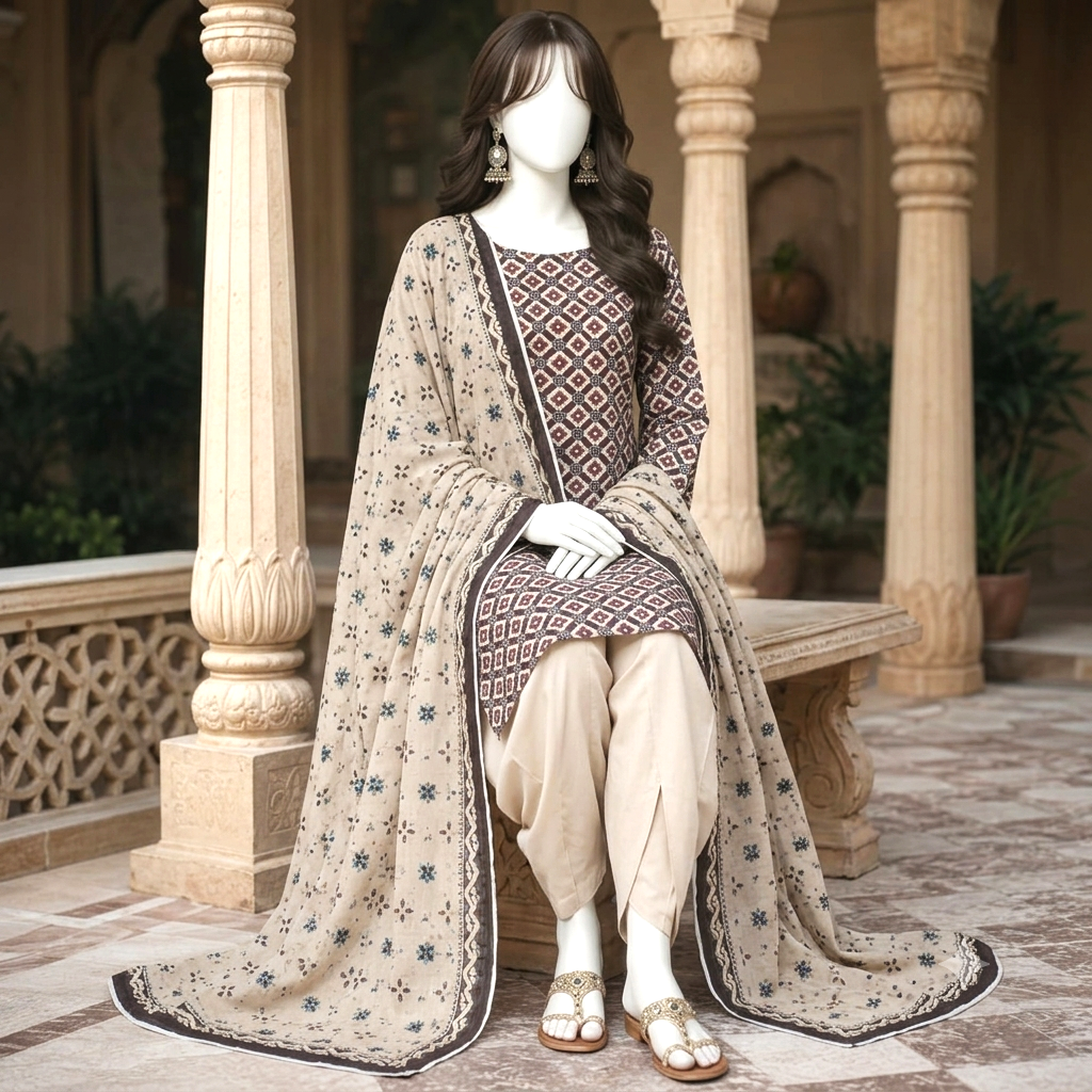Zh2 Store Elegant Printed Lawn 3-Piece Unstitched Suit