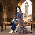 3-piece unstitched lawn suit set in navy blue by ZH2 Store.