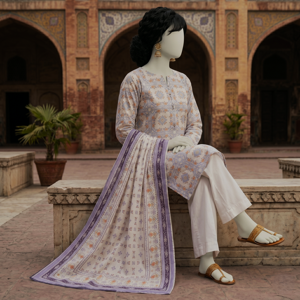 ZH2 Store Printed 3-Piece Unstitched Lawn Suit