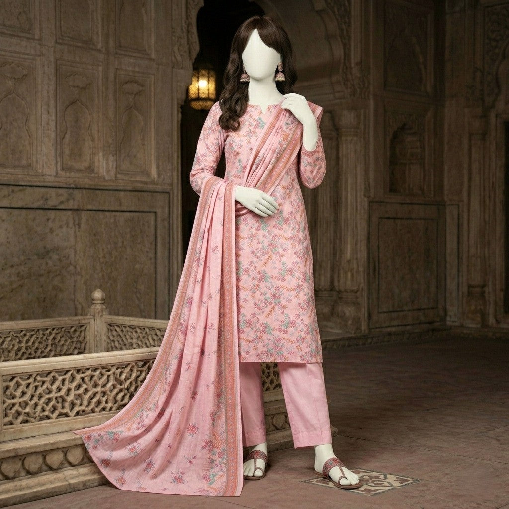 ZH2 Store Elegant Floral Printed 3-Piece Unstitched Lawn Suit