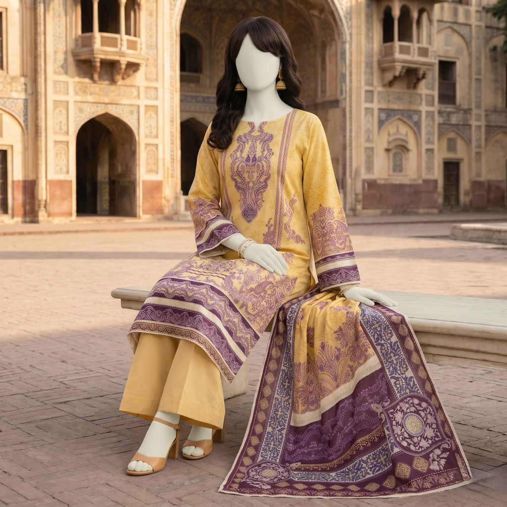 Classic printed 3-piece unstitched lawn suit