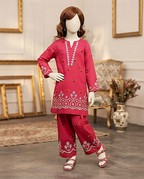 view of the kids unstitched embroidered lawn outfit showing detailed shirt and trousers