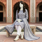 ZH2 Store Elegant Blue Geometric Printed 3-Piece Unstitched Lawn Suit