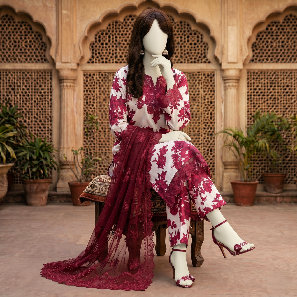 ZH2|3-Piece Printed Lawn Unstitched Suits | Floral Summer Collection|(LEU-5055)