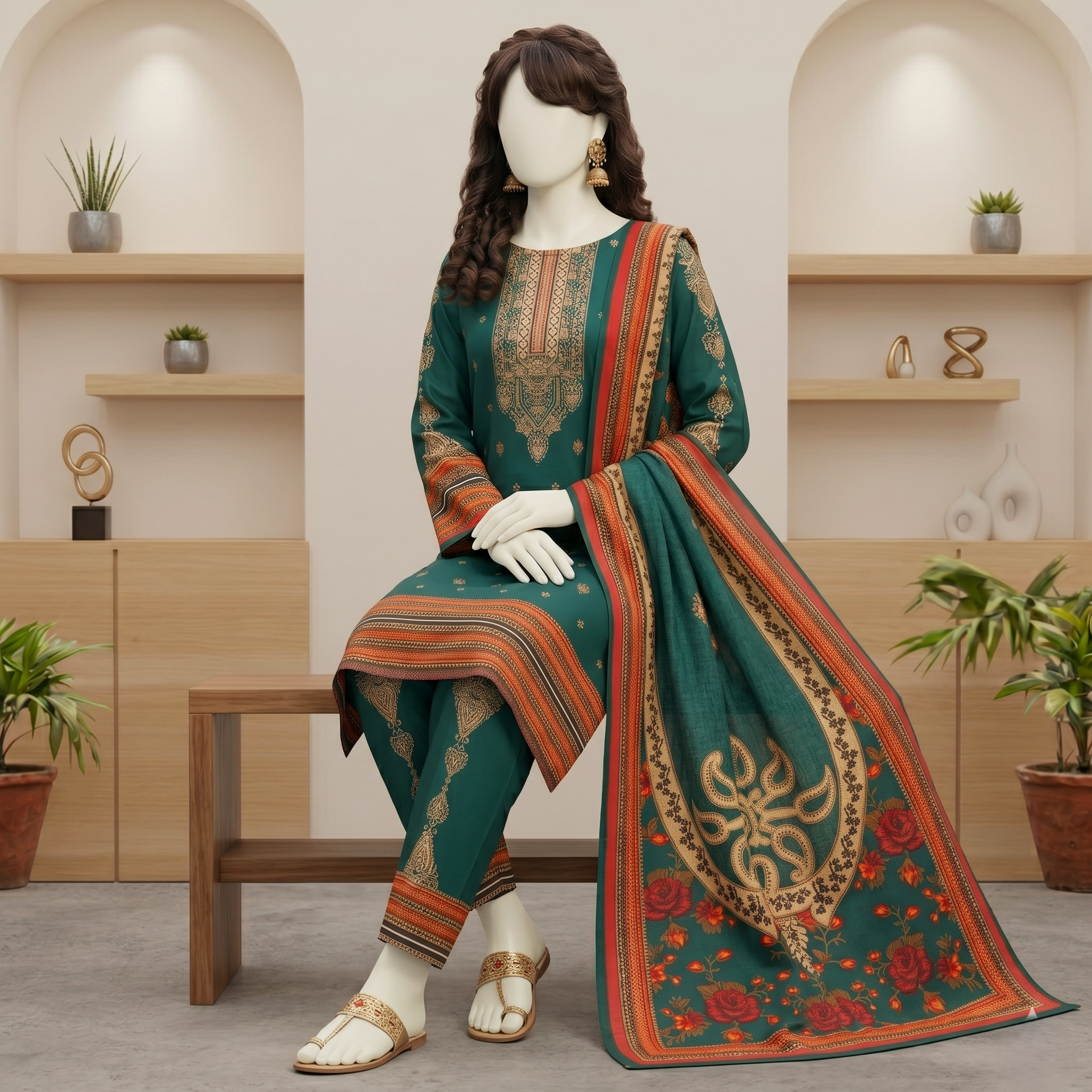 ZH2 Store Green 3-Piece Unstitched Printed Lawn Suit