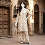A mannequin wearing a  3-piece unstitched lawn suit.