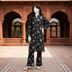 "BLACK floral printed unstitched 2-piece cotton suit for women by ZH2 Store."