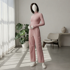 Model wearing aesthetic cargo pants with side pockets, studio setting.