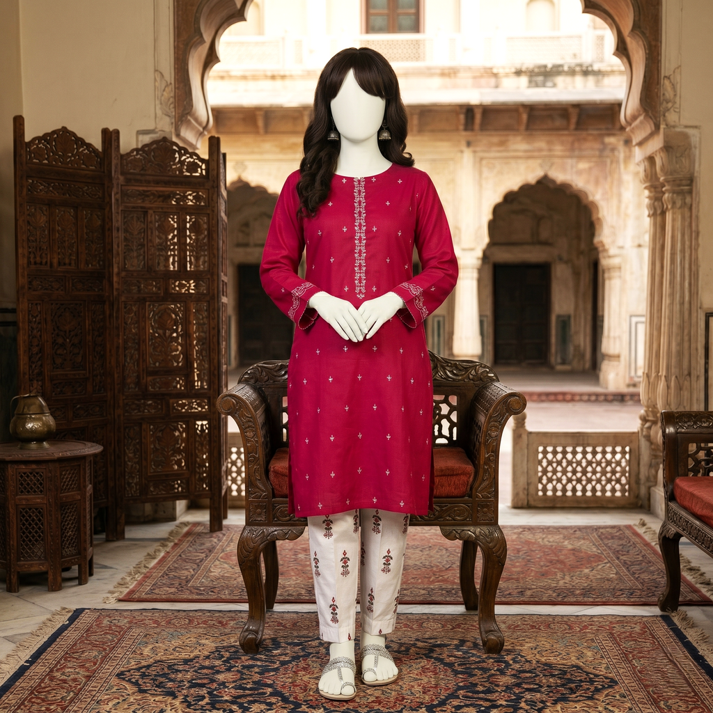 Premium 3-piece printed unstitched lawn suit collection by ZH2 Store, featuring a 2.1-meter shirt, 2.2-meter dupatta, and 2.2-meter trouser fabric with intricate floral and ethnic designs displayed on a mannequin.