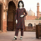 "view of an unstitched black floral cotton 2-piece suit - ZH2 Store"