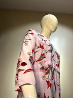 Soft Pink & Red Floral Printed Cotton Tunic | Round Neck Straight Fit Kurti (LK-3009)