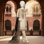 Front view of 3-piece unstitched suit in cotton silk fabric - zh2 store