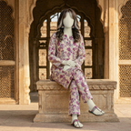 "Woman wearing a premium cotton-silk floral print unstitched 2-piece suit from ZH2 Store."