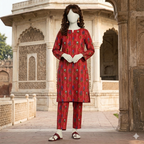"Woman wearing premium cotton-silk unstitched 2-piece suit in from ZH2 Store"