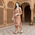 "Full front view of brown 2-piece unstitched suit fabric"