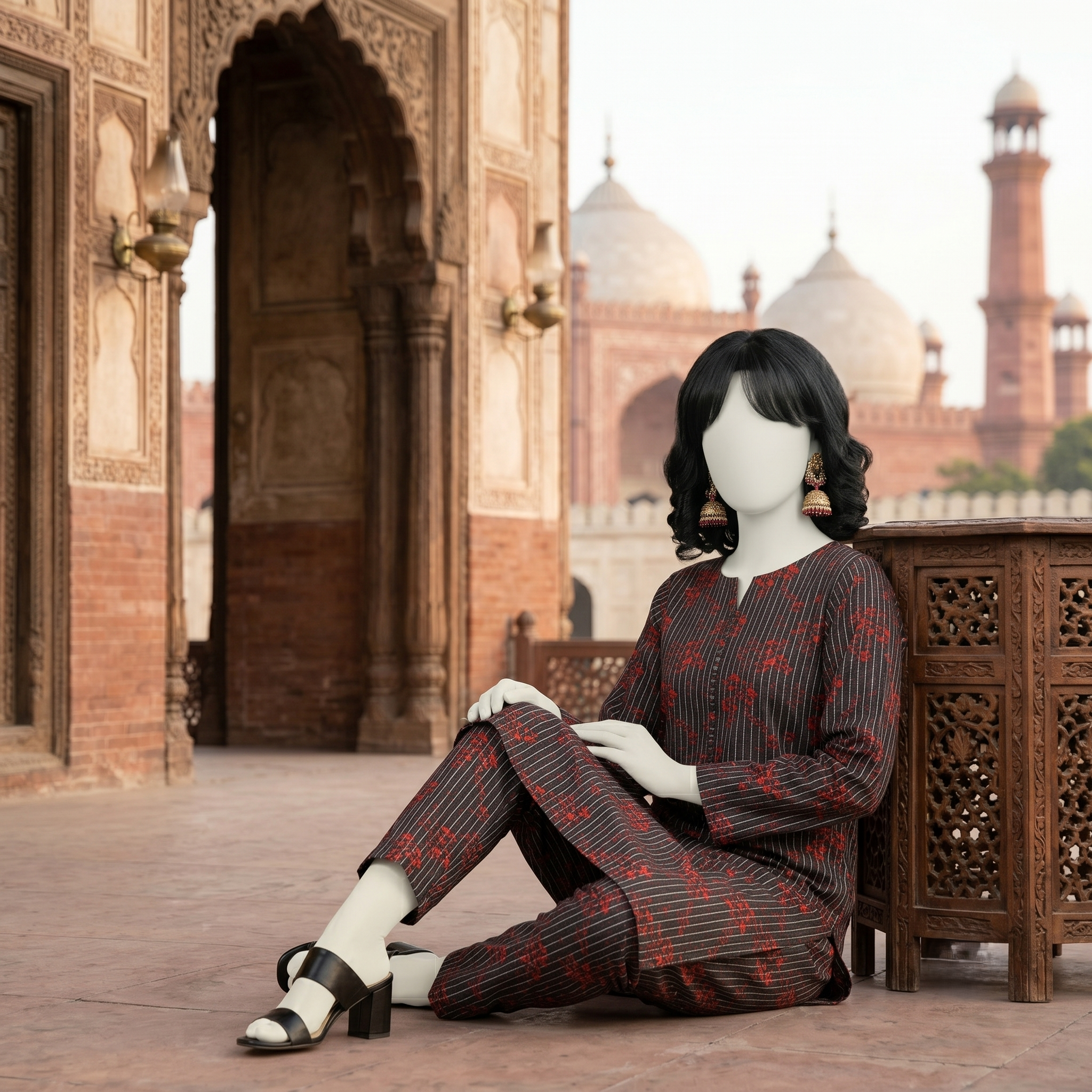 "view of an unstitched black floral cotton 2-piece suit - ZH2 Store"