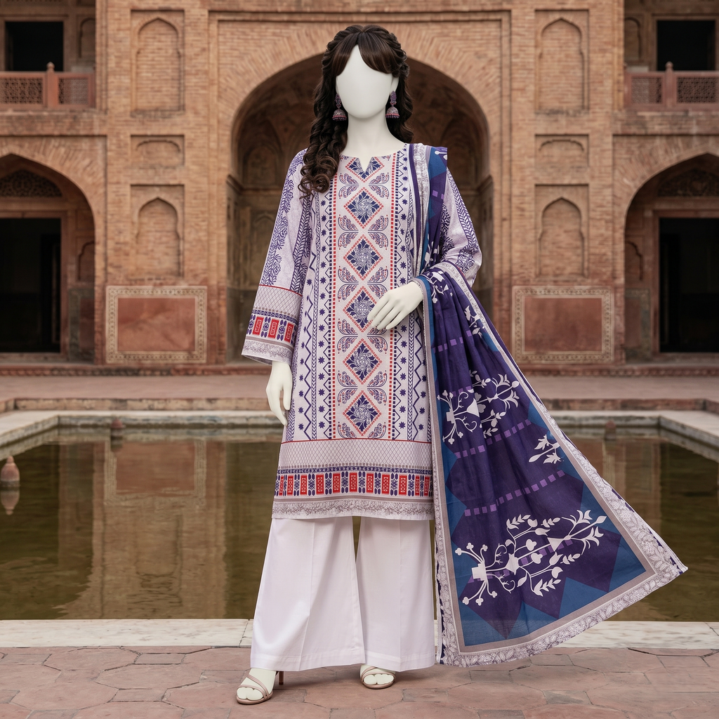 Classic printed 3-piece unstitched lawn suit