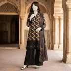 ZH2 Store 3-piece unstitched printed lawn suit featuring fine floral vine motifs on a mannequin.