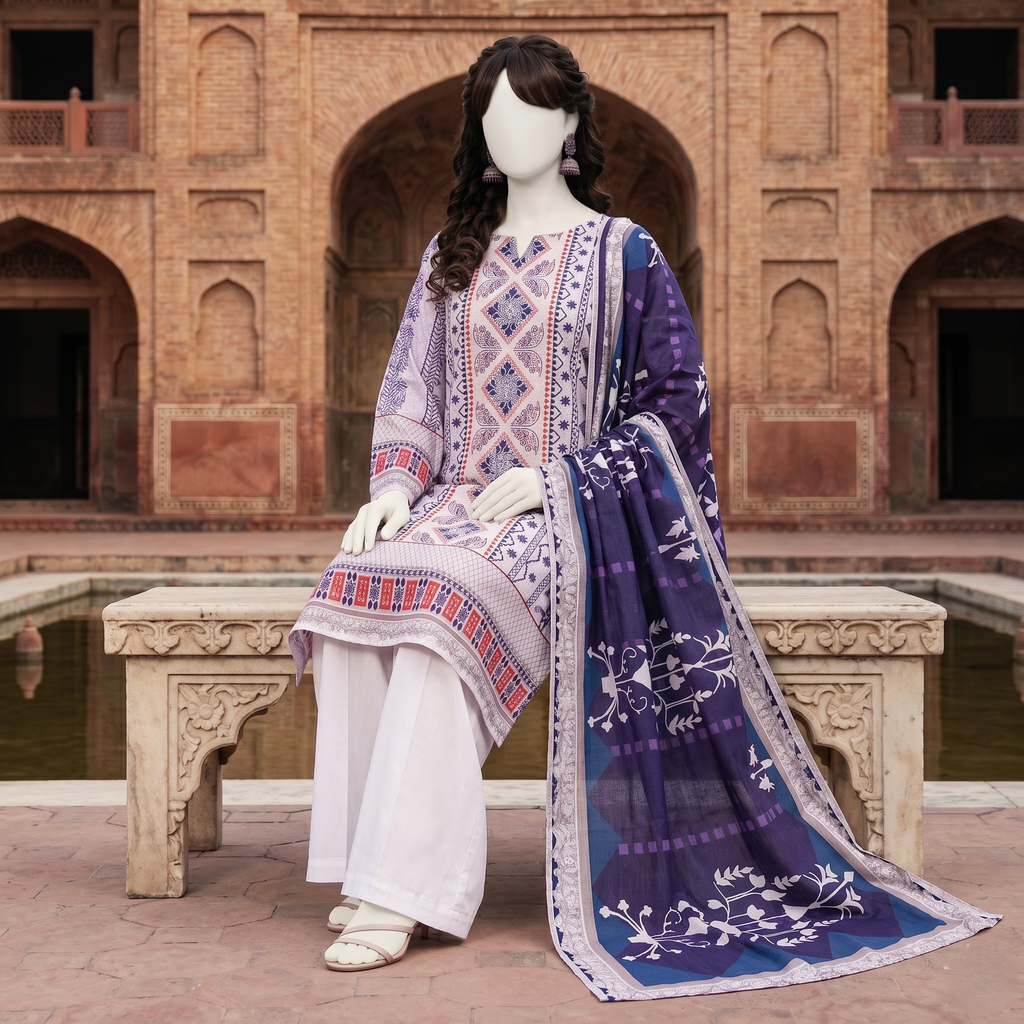 Classic printed 3-piece unstitched lawn suit
