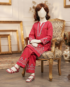 view of the kids unstitched embroidered lawn outfit showing detailed shirt and trousers