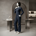 Model wearing aesthetic cargo pants with side pockets, studio setting.
