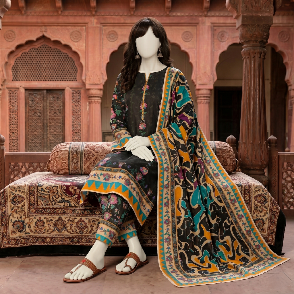 printed 3-piece unstitched lawn suit by ZH2 Store
