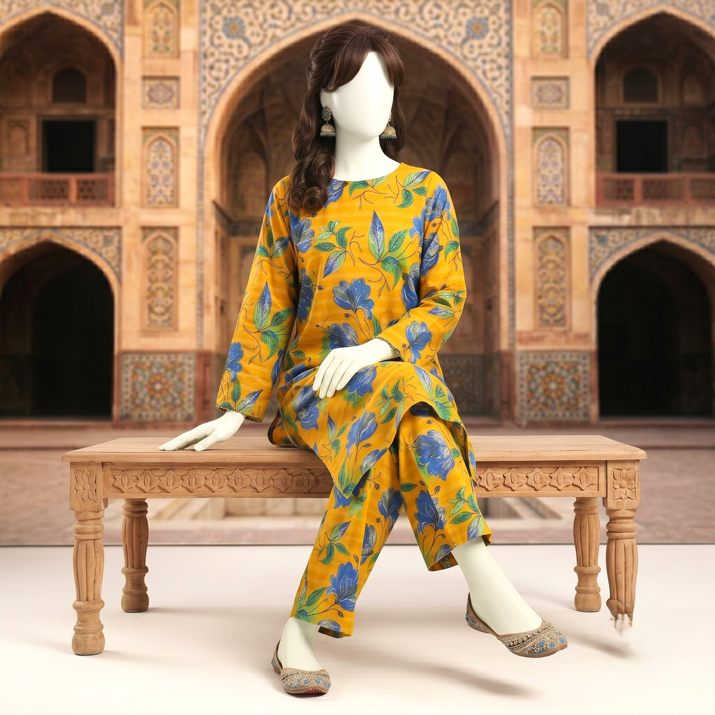 ZH2 Store premium 2-piece unstitched cotton silk suit with floral print.