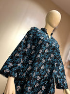 Elegant Black & Teal Floral Printed Cotton A-Line Kurti | Three-Quarter Sleeve Tunic Shirt (CFS-3012)
