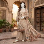 ZH2 Store 3-piece unstitched printed lawn suit with floral patterns on a mannequin.