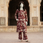 Full length of 4.3-meter cotton silk unstitched fabric for shirt and trousers, floral pattern.
