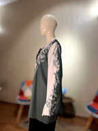 Contemporary Panel-Style Tunic with Printed Sleeves | Color-Blocked Cotton Top (LTS-3008)