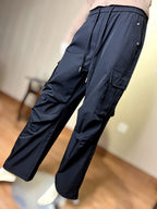 Lightweight Nylon/Parachute Style Cargo Pants with Drawstring Hem (9007)